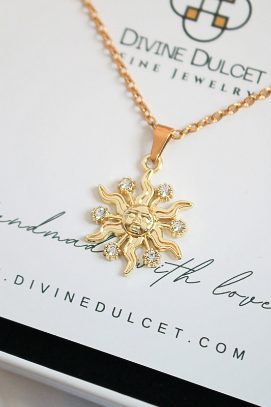 24 Karats Gold Plated Sun Pendant Necklace