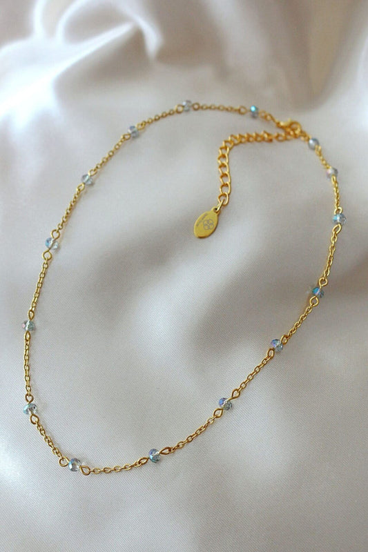 18 Karats Gold Plated Chrome Glass Crystals Chain Choker