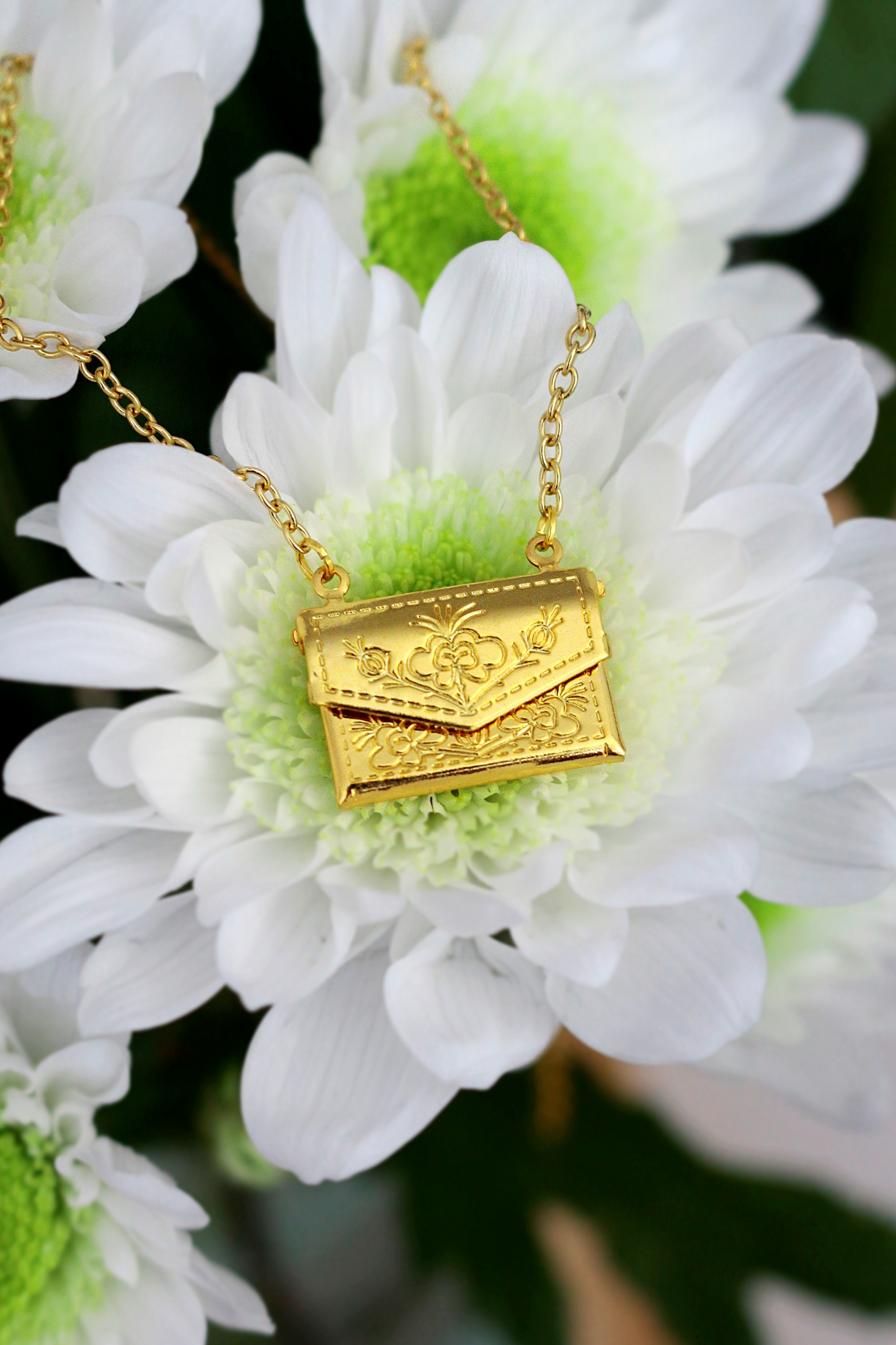 24 Karats Daisy Envelope Locket Necklace