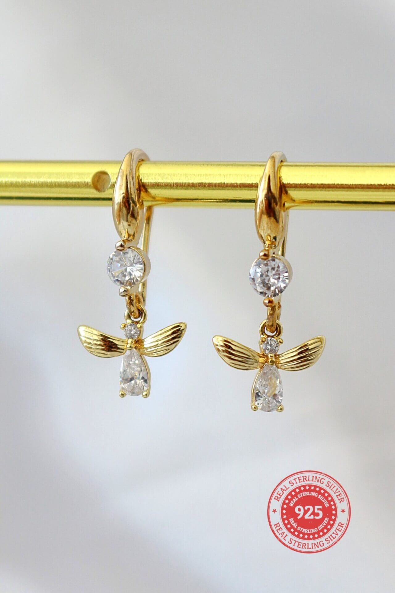 24K Gold Plated Bee Hook Earrings